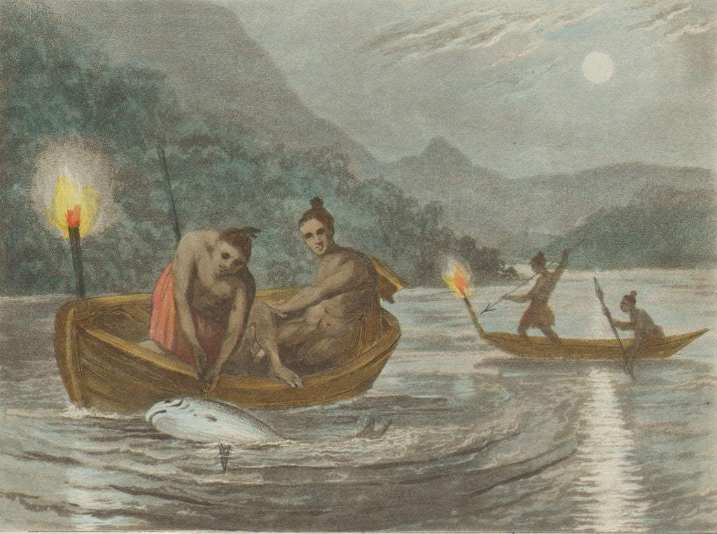 LAKE ONTARIO. Mississaugas Indians torchlight fishing (Edward Orme)  1814